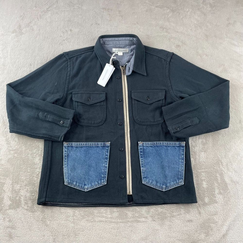 Outerknown Blanket Jacket Women Medium Black Denim Pockets Chinstrap Collar NWT